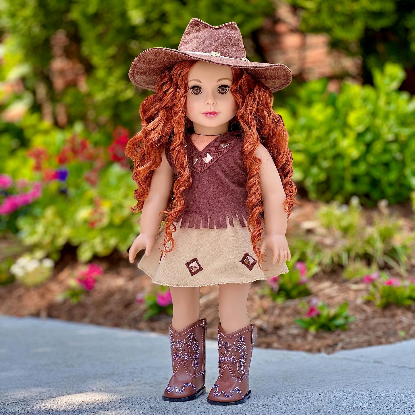 - Cowgirl - 4 Piece 18 Inch Doll Outfit - Cowgirl Hat, Skirt, Top And Cowgirl Boots - (Doll Not Included)