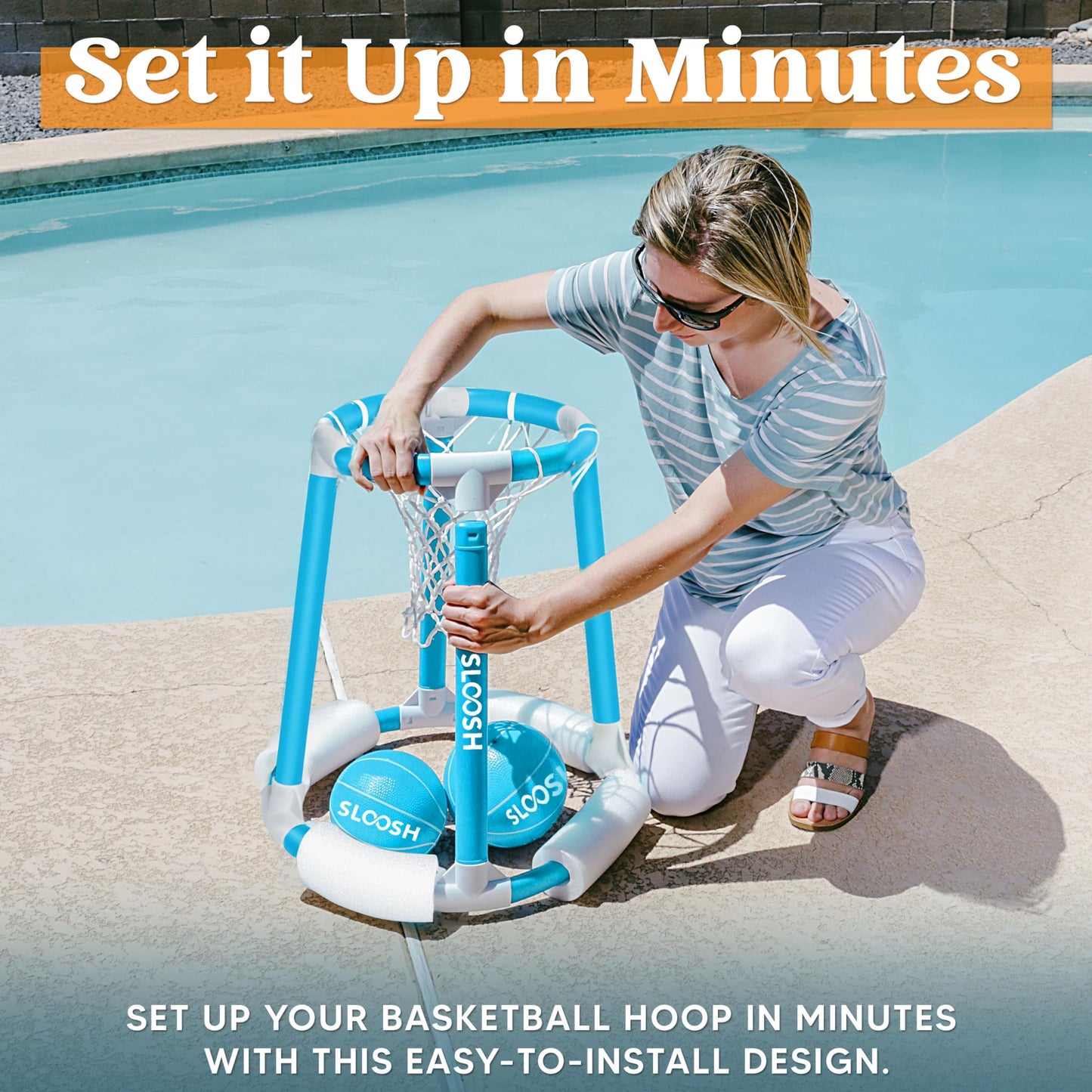 Sloosh Pool Basketball Hoop Toys, Floating Basketball Pool Game, Swimming Floats Toys With Balls Pump, Summer Outdoor Water Play Toy For Kids And Adults (Blue)