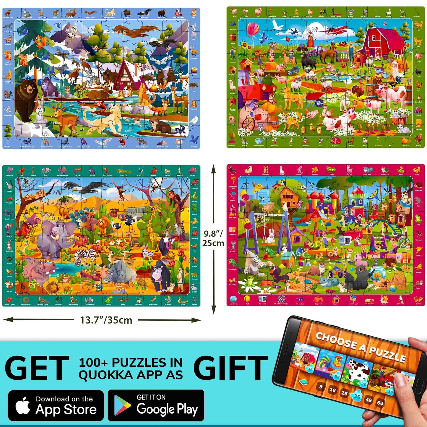Quokka Puzzles For Kids Ages 4-6 - 4-Pack 60-Piece - Search & Find Kids Puzzles Ages 5-8 - Educational Learning Toys Desert - Mo