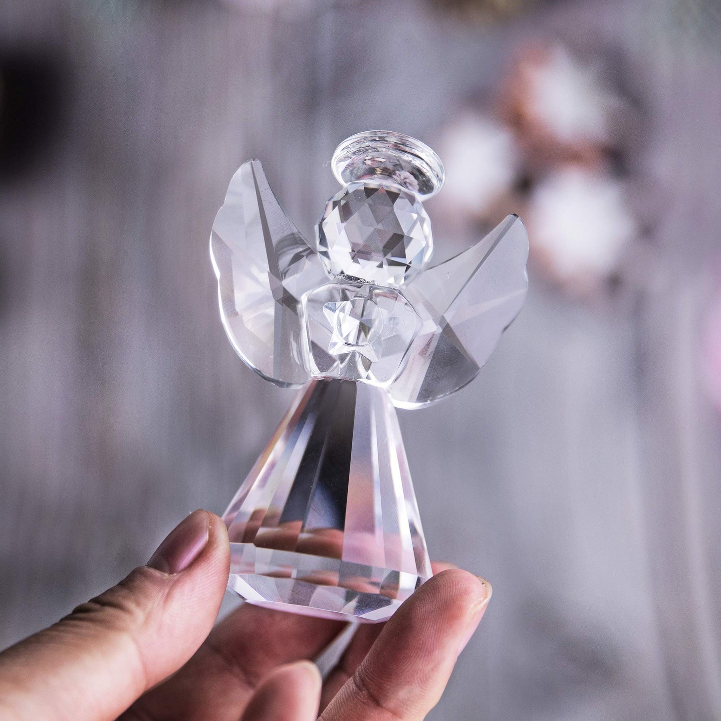 Hdcrystalgifts 3Inch Crystal Guardian Angel Figurine Paperweight Decor Glass Angel Statue Ornaments Art Collectible Gift For Women (Clear)