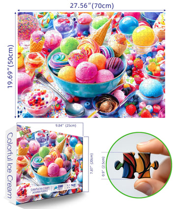 Ice Cream Sweets 1000 Piece Jigsaw Puzzle for mature-themeds Vibrant Summer Dessert mature-themed Jigsaw Puzzles Cool Unique Letters on Back Fun Family Challenging Puzzle Gifts for mature-themeds Senior (27.6 x19.7 )