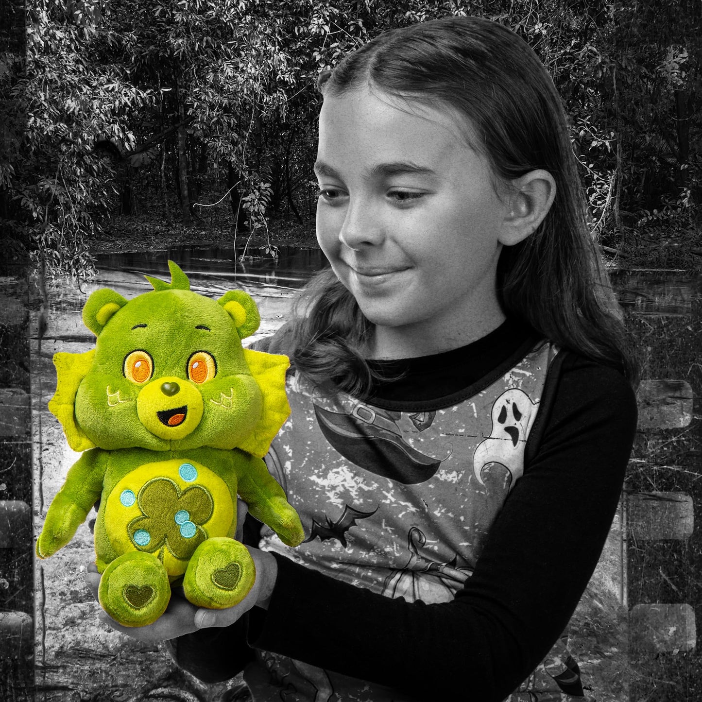 Care Bears 9 Fun Size Plush - Good Luck Bear as Creature from The Black Lagoon, Soft Stuffed Animal for Ages 4+
