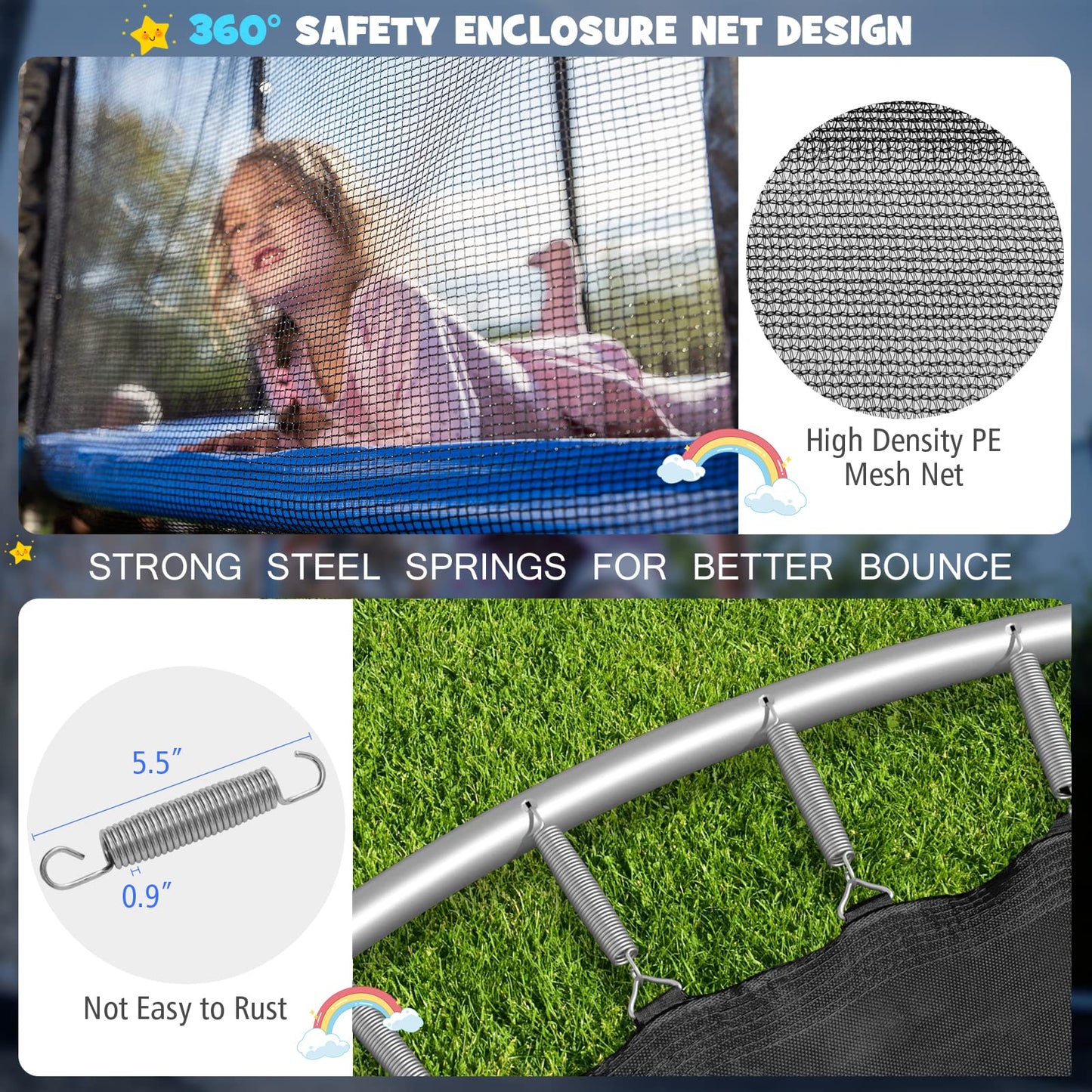 Gymax Trampoline For Kids, 12Ft 14Ft 15Ft 16Ft Trampoline With Enclosure Net, Basketball Hoop, Basketball & Pump, Rebounder Tram
