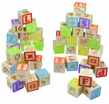 Maxim Deluxe Wooden Abc Blocks. Extra-Large Engraved Baby Alphabet Letters, Counting & Building Block Set
