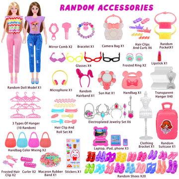 342 Pcs Doll Clothes And Accessories With Doll, Princess Gowns, Fashion Dresses, Top, Pants, Swimsuits, Shoes, Hangers And Other Accessories, Doll Playset Dress Up Toy For Girls Toddlers Gift Toys