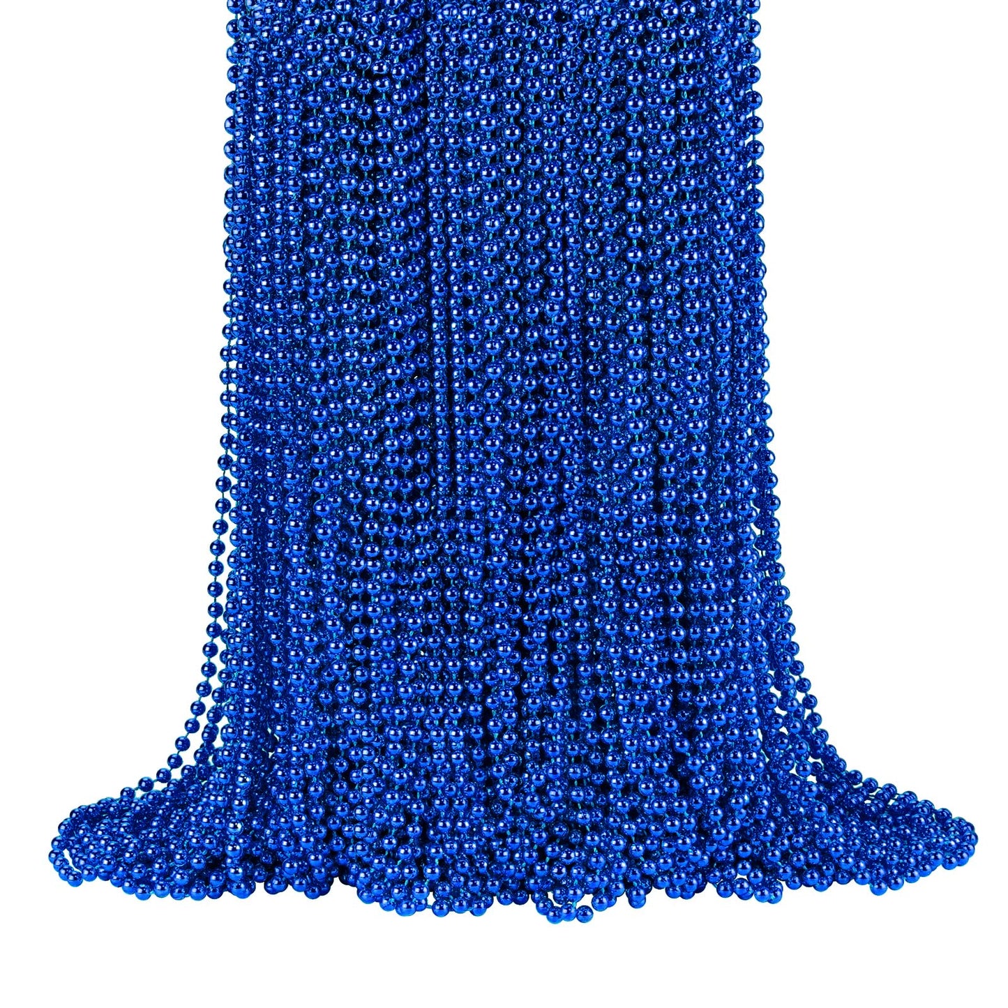 SHAOQINLIN 144 Pcs Blue Mardi Gras Beads, 33'' 7 mm Metallic Blue Bead Necklaces 4th of July Beads Necklaces Bulk Party Beads fo