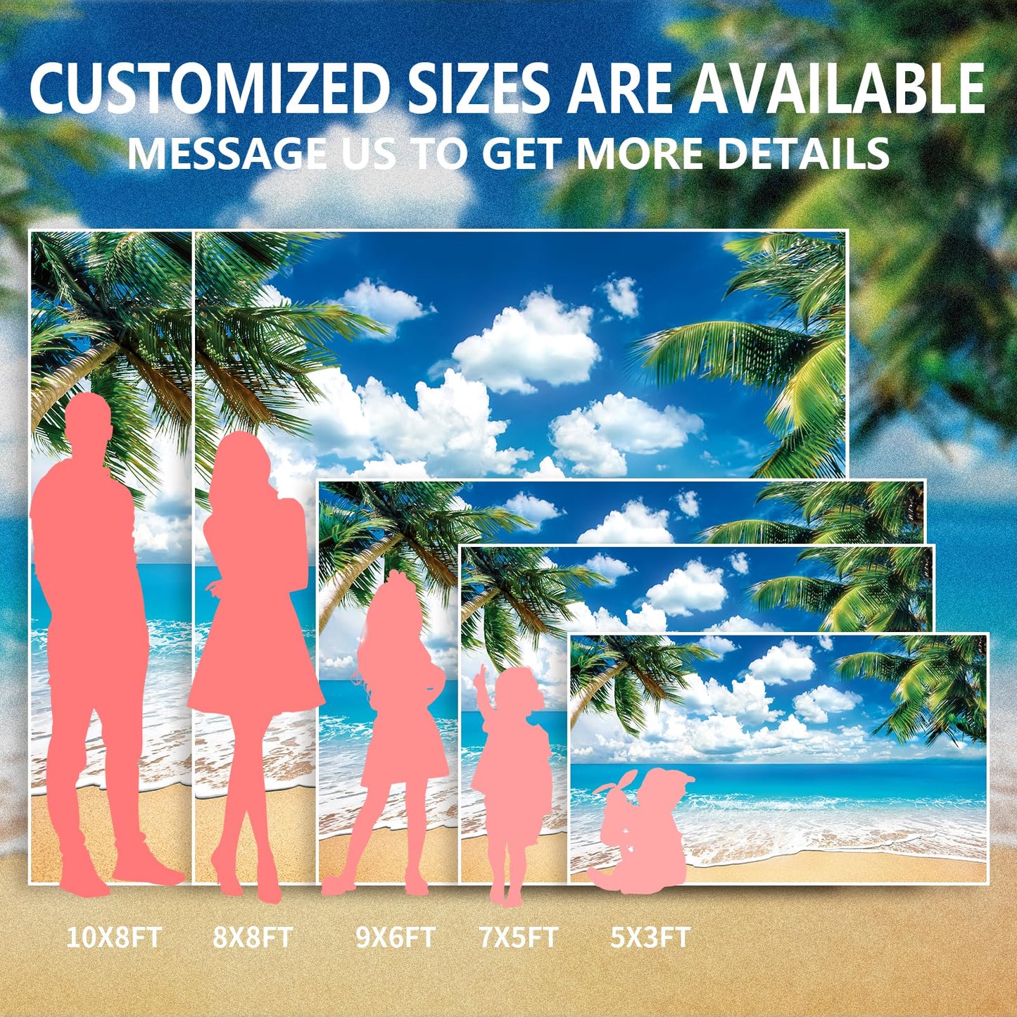 Humkat Hawaiian Beach Ocean Backdrop, 7X5FT Cloth Fabric Summer Tropical Party Background for Indoor and Outdoor Decoration, Pal