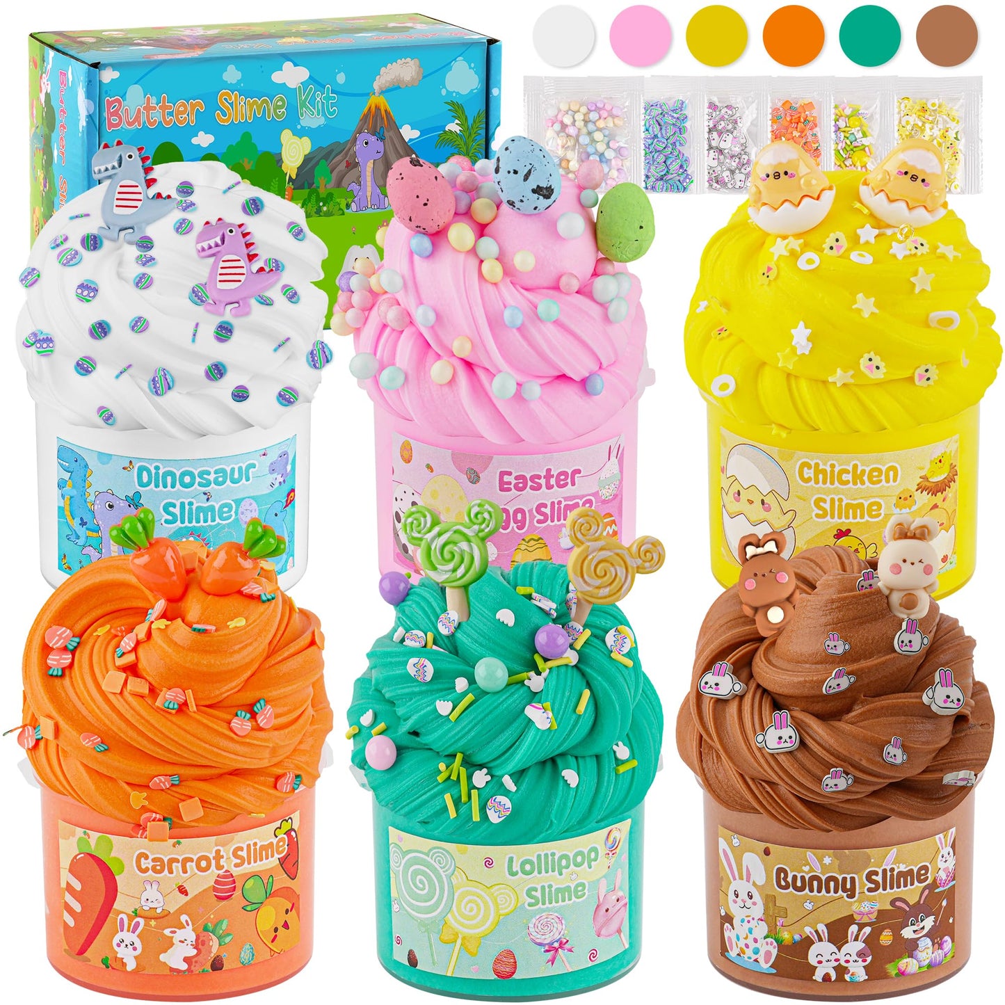 Lawoho Butter Slime Kit Easter Basket Stuffers - 6 Prefilled Easter Eggs With Butter Slime & Cute Slimes Add-Ins, Soft & Non Sti