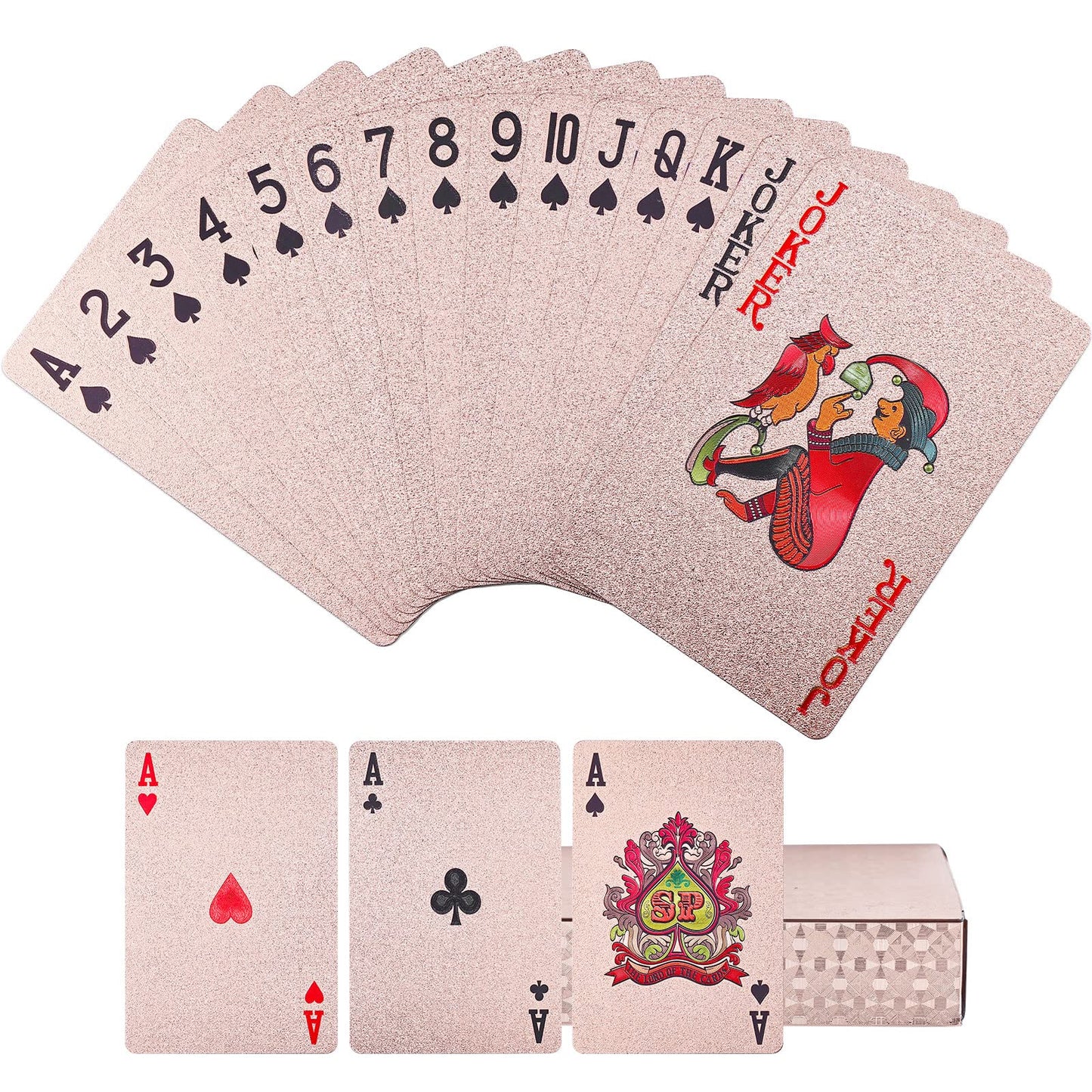 Joyoldelf Playing Cards, Plastic Rose Gold Playing Cards, Flexible Poker Cards / Waterproof Playing Cards With Box Great For Party, Game, Cardistry, Magic Trick Tool