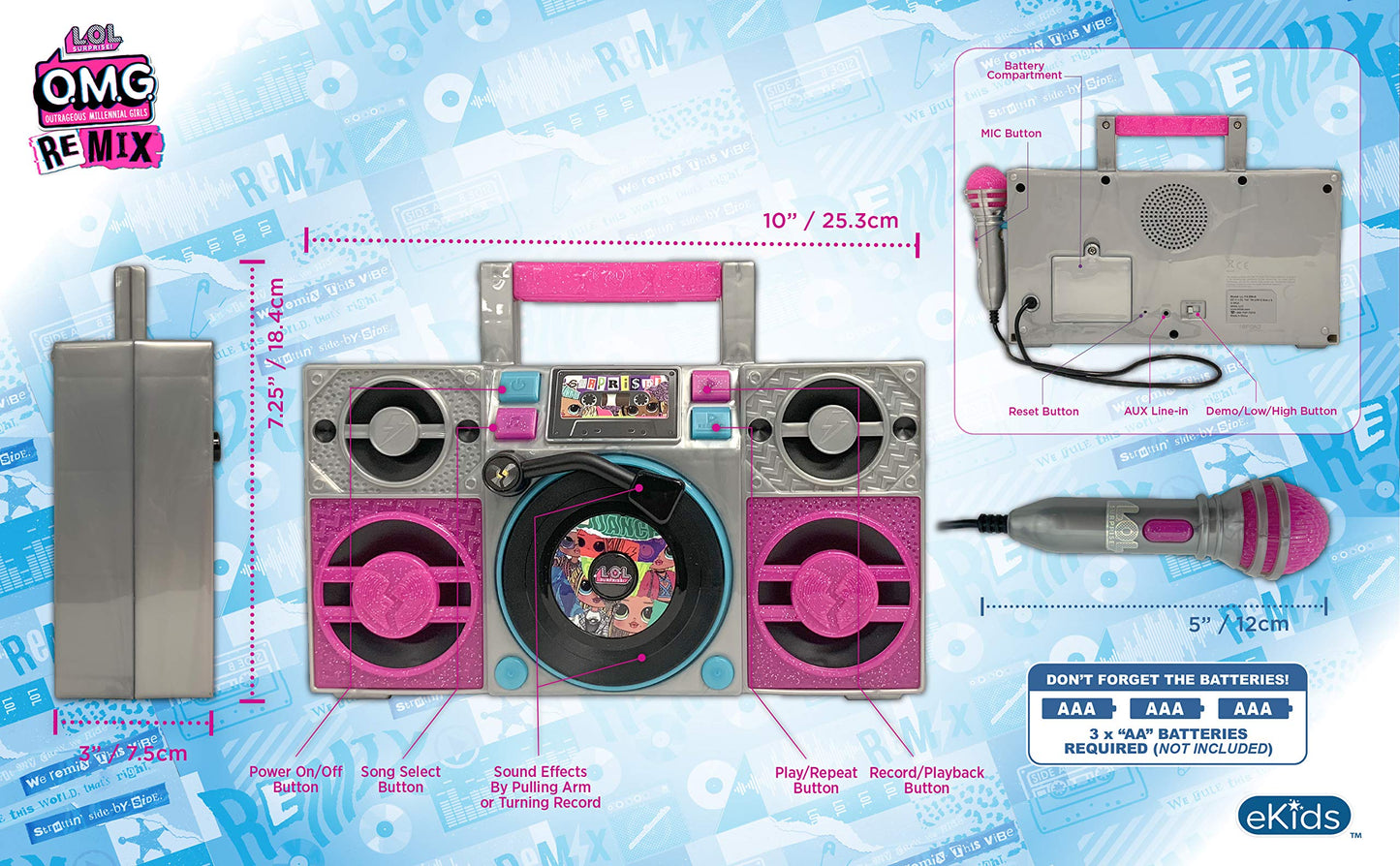 Lol Surprise Omg Remix Karaoke Machine Sing Along Boombox With Real Karaoke Microphone For Kids, Built In Music, Flashing Lights, Record, Turntable With Sound Effects, Connect Device