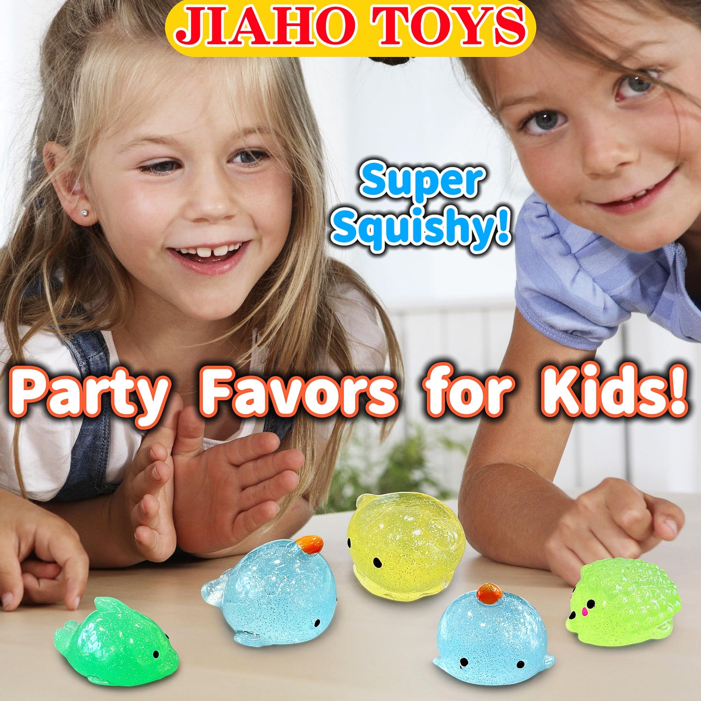 4 Pcs Jumbo Glitter Mochi Squishy Toys For Kids Party Favors, Kawaii Squishies, Sea Animals Sensory Toys For Classroom Prizes, E
