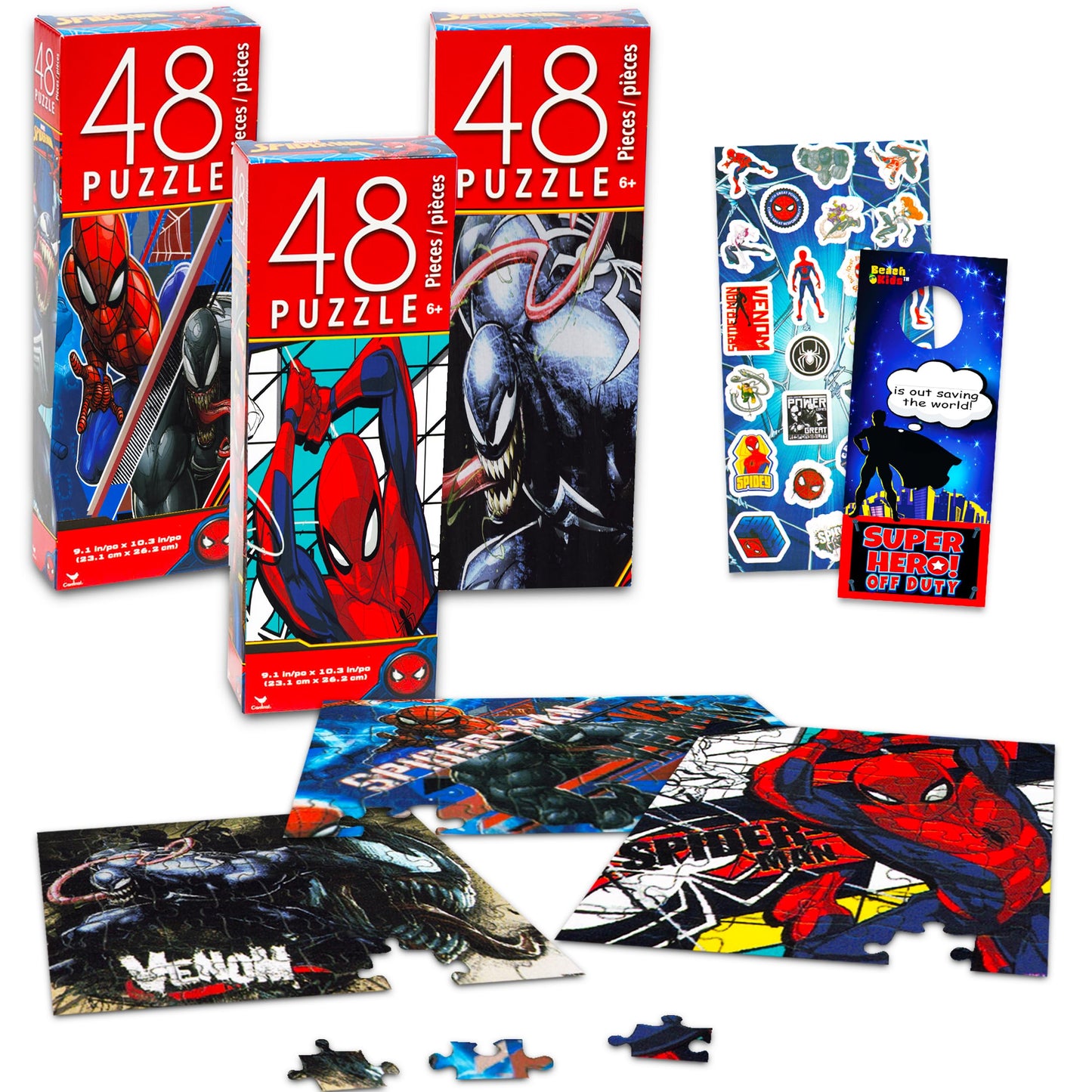 Marvel Spiderman Jigsaw Puzzle For Kids Bundle Spiderman Activity Set - 3 Pack Spiderman Jigsaw Puzzles 48 Piece Each With Spiderman Stickers (Spiderman Toys For Boys)