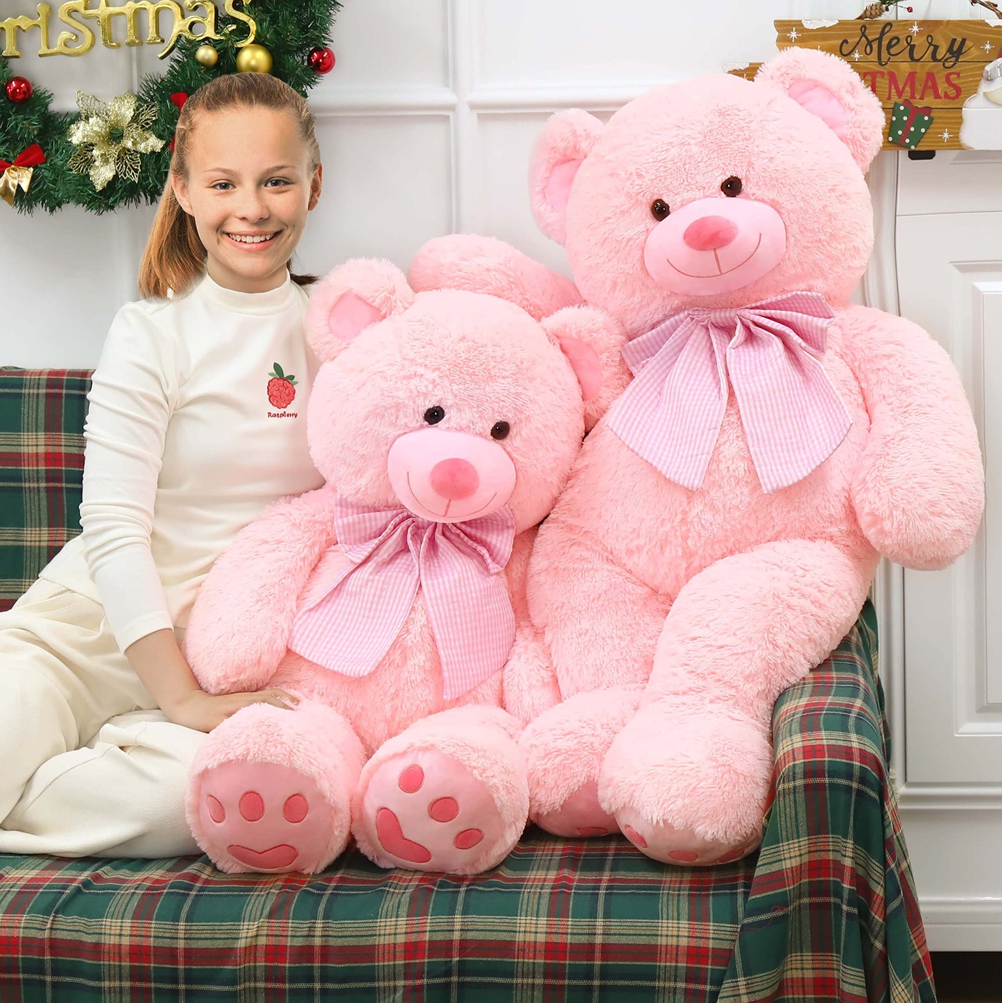 Morismos 39 Inches Pink Giant Teddy Bear Plush Toy,Big Bow Bear Stuffed Animal Plush, Soft Bear Plush Gifts For Kids,Girlfriend