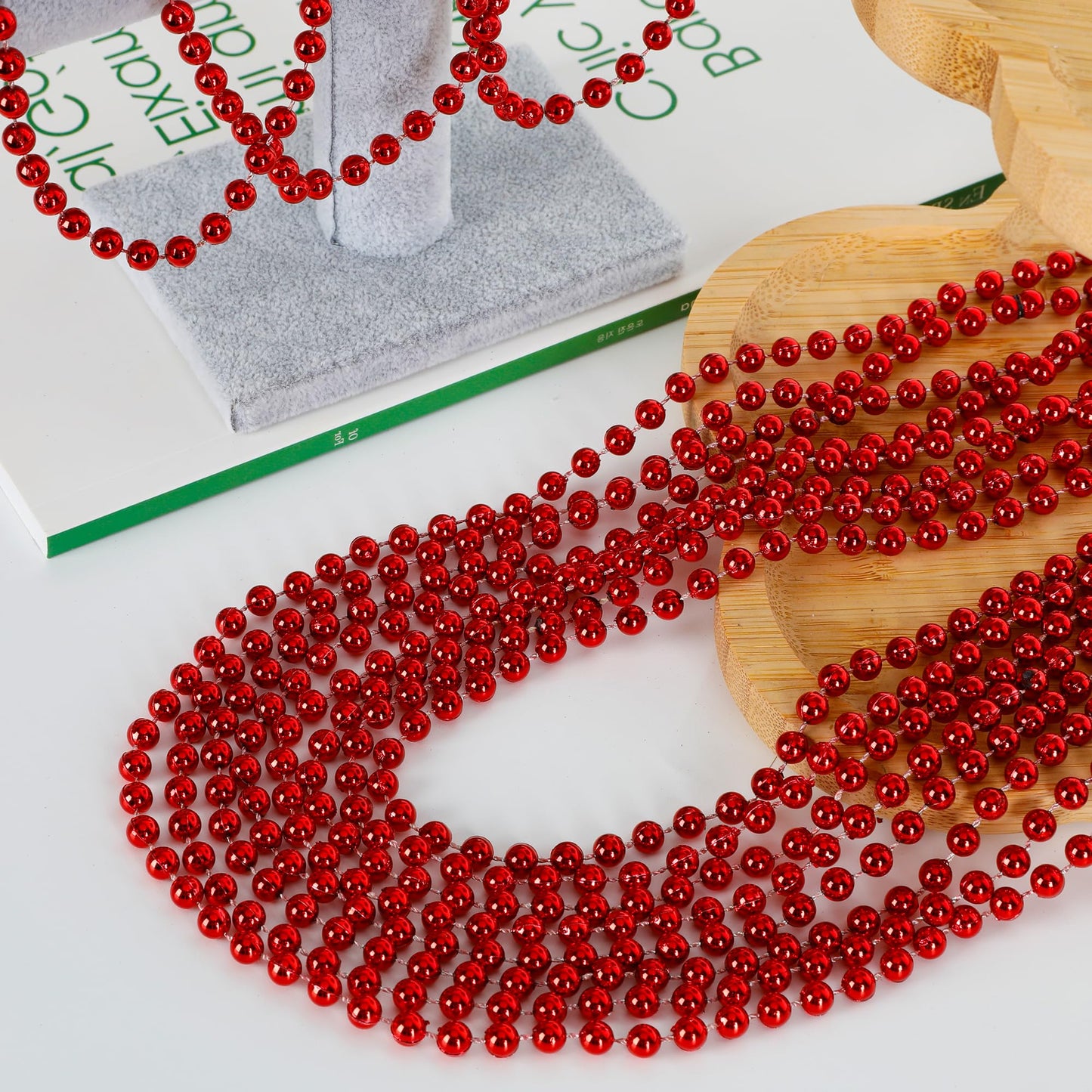 EOBOH 100PCS Mardi Gras Beads, Red Beads Party Favors, 33'' Toy Necklaces Festival Costumes, Festival Parade Throw Accessories f
