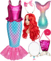 Funna Little Mermaid Costume For Girls Princess Dress Up With Accessories Wig Pink, 10 Years
