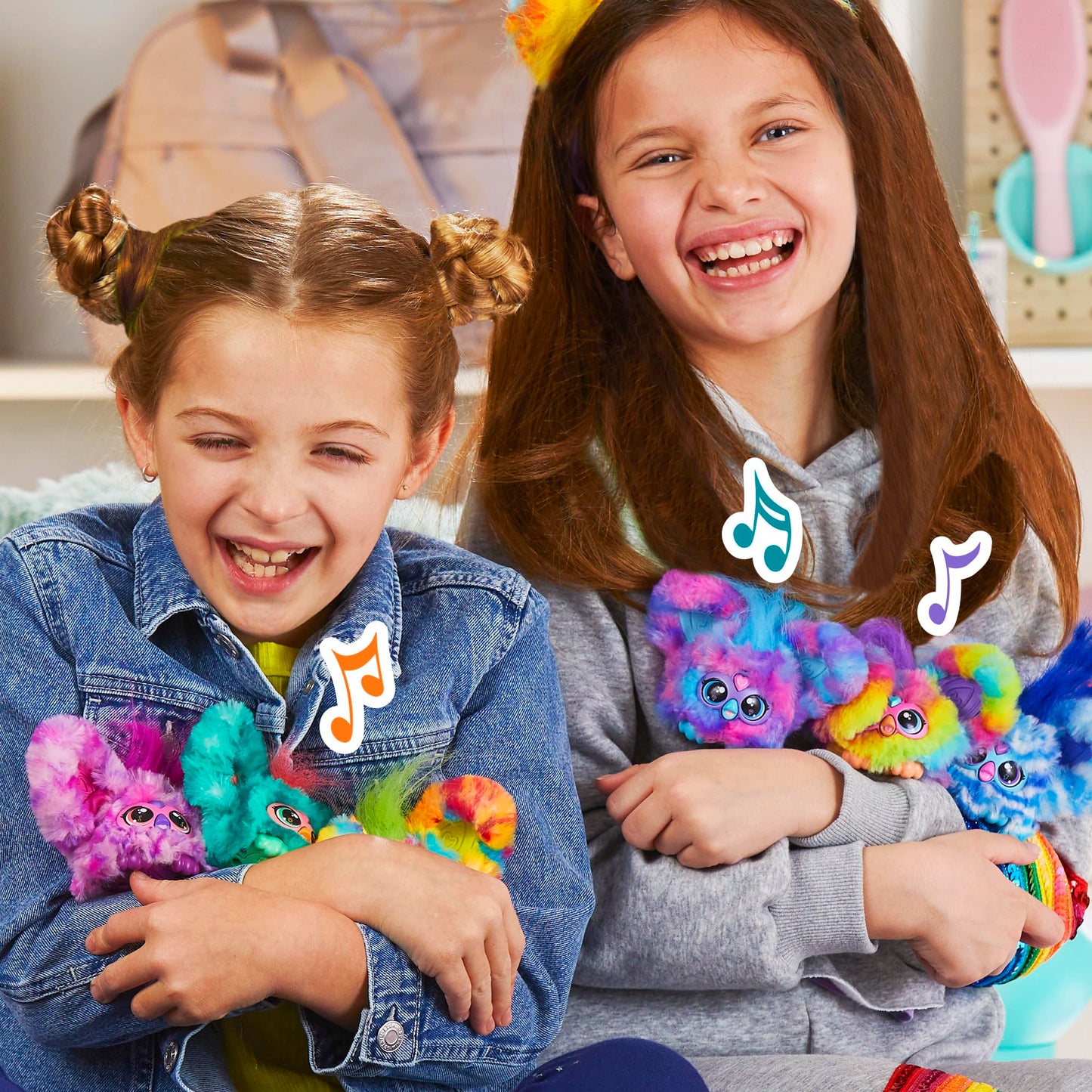 Furby Furblets 2-Pack, Mini Friends Pix-Elle & Ooh-Koo, 45+ Sounds Each, Music & Speaks Only Furbish, Electronic Plush Toys For Girls & Boys, Interactive Pets, Multicolor & Blue/White, 6+