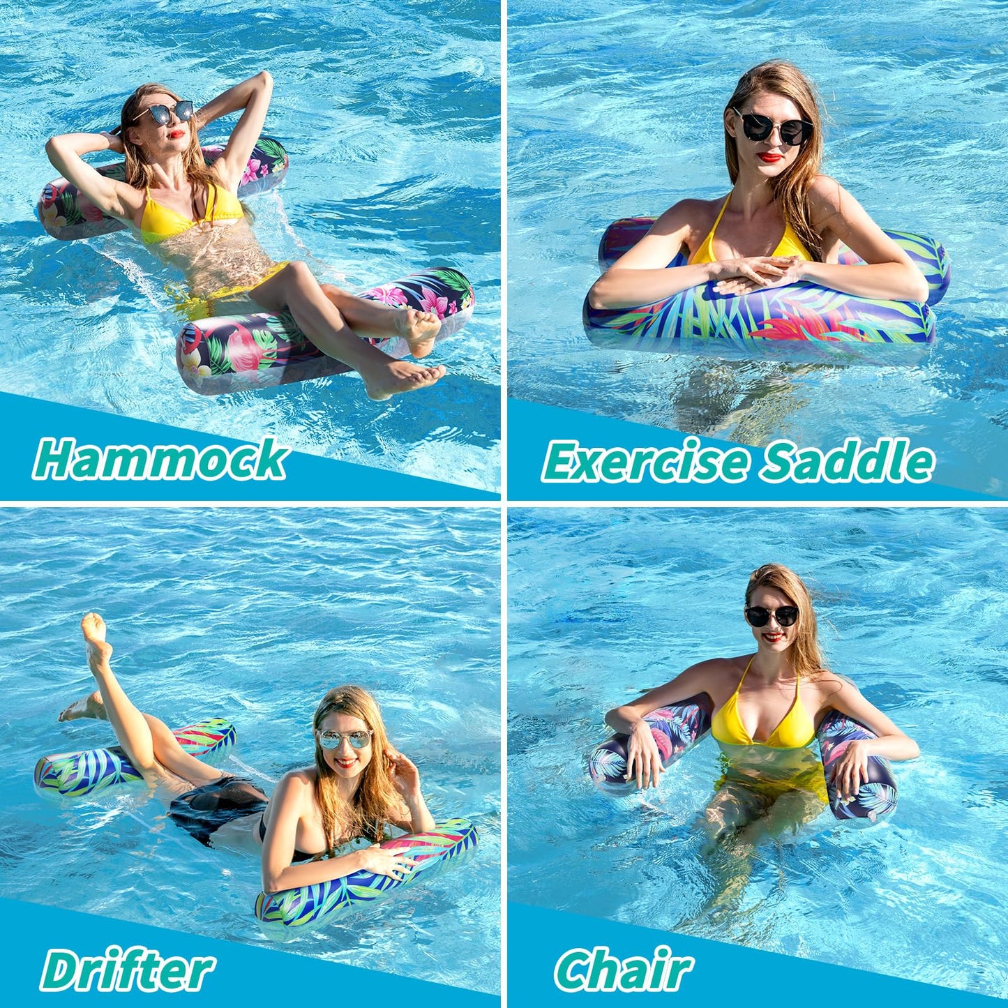 Pool Floats - 2 Pack Pool Floats Adult Size, Inflatable Pool Floats Rafts 4-In-1 Multi-Purpose