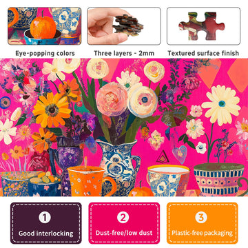 Naturelish Puzzles for mature-themeds 1000 Pieces - Flowers Art: Difficult Challenging Unique Jigsaw Puzzle for mature-themeds Gift for Women 6-Color-Zone on Back Puzzles