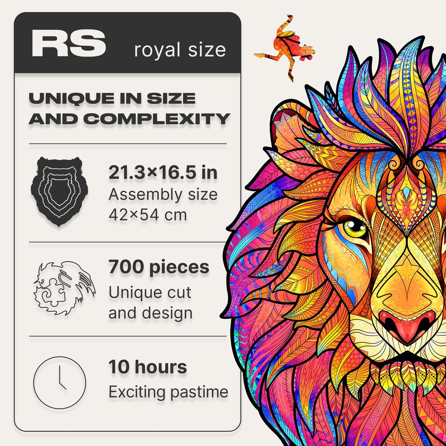 Unidragon Original Wooden Jigsaw Puzzles - Mysterious Lion, 700 Pcs, Royal Size 21.3''X16.5'', Beautiful Gift Package, Unique Sh