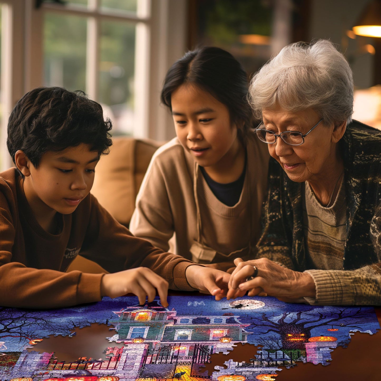 White Mountain 1000 Piece Halloween Jigsaw Puzzle Fall and Autumn Haunted Puzzles Large Pieces Gift for mature-themeds and Family 24x30 - House of Horror