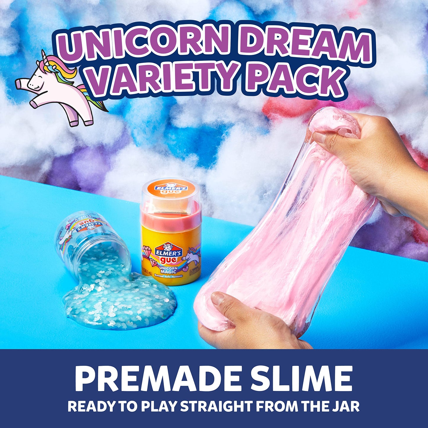 Elmer'S Gue Premade Slime, Unicorn Dream Slime Kit, Includes Fun, Unique Add-Ins, Variety Pack, 3 Count
