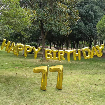 SHUNTAI 77th Birthday Decorations - Gold Jumbo Foil Number Balloons & Happy Birthday Banner - 77 Years Old Party Supplies