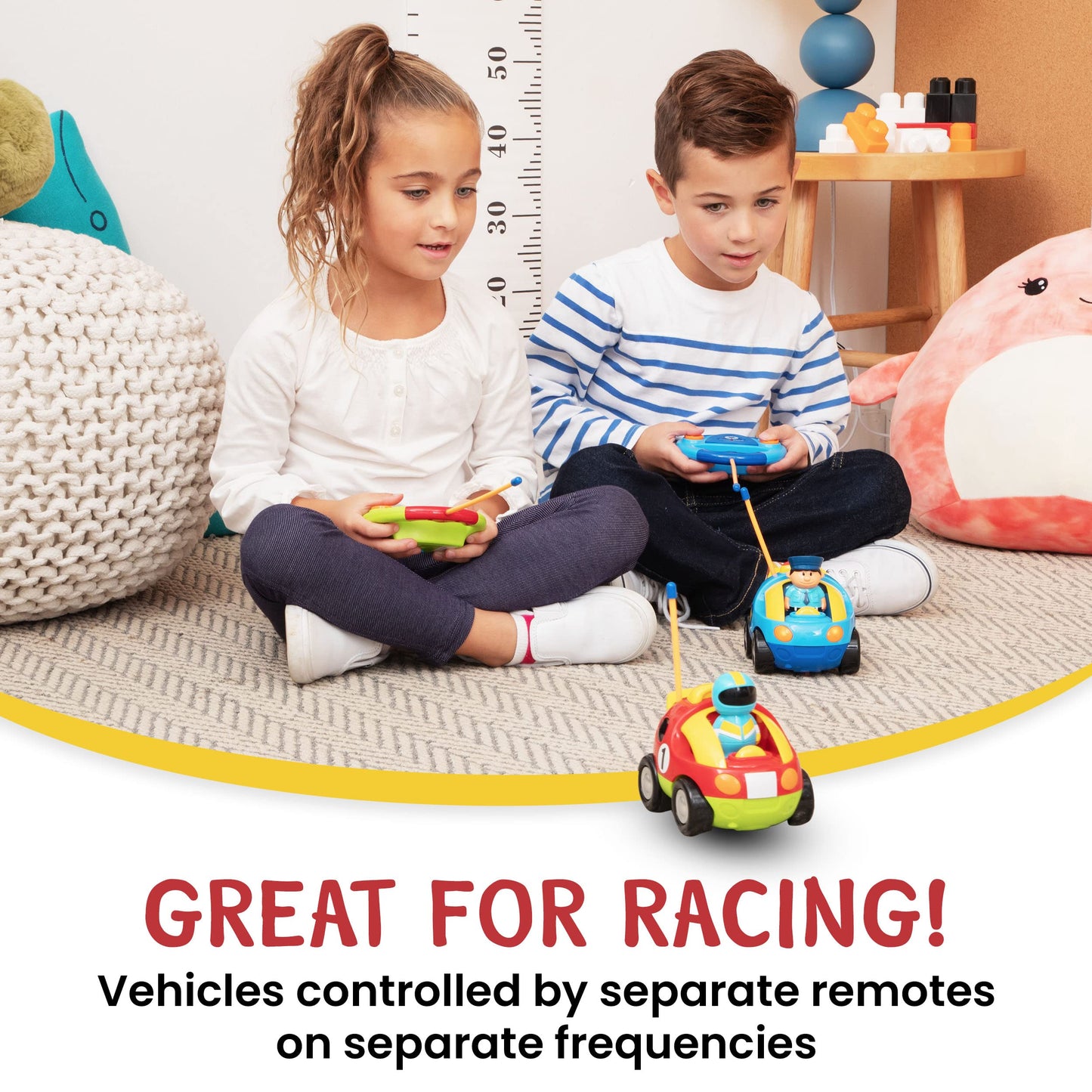 PREXTEX 2 Pack Cartoon Remote Control Cars - Police Car and Race Car for Toddlers - RC Cars for Kids with Different Frequencies