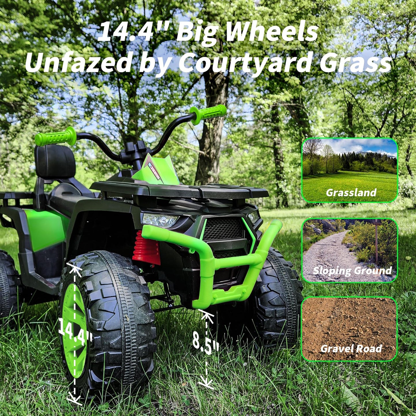 Hikiddo Kids Atv 4 Wheeler, 24V 4Wd Electric Atv Ride On Toy For Big Kid W/ 2-Seater, 4X200W Motor, 5.6Mph Max Speed - Blue