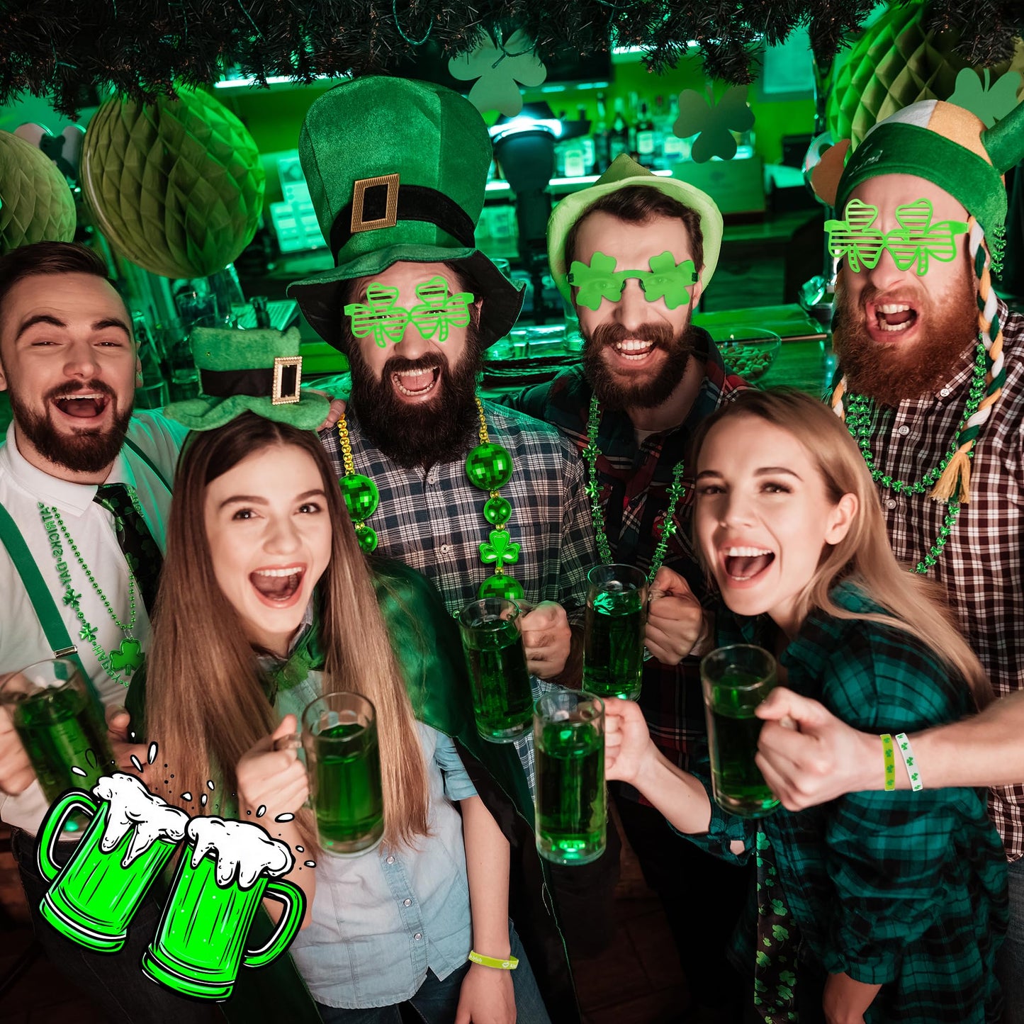 Zugm 50 Pcs St. Patricks Day Accessories, Dressing-Up St. Patricks Day Supplies Set With Green Shamrock Glasses, Shamrock Neckla