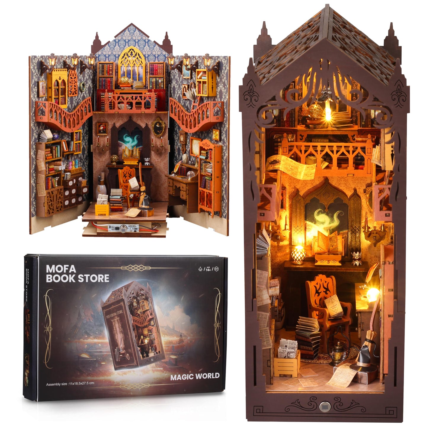 Lycidae Book Nook Kit, Diy Magic Dollhouse, Booknook, Miniature House Kit, 3D Puzzle Wooden, Led Lights, Decoration Gift, Bookno