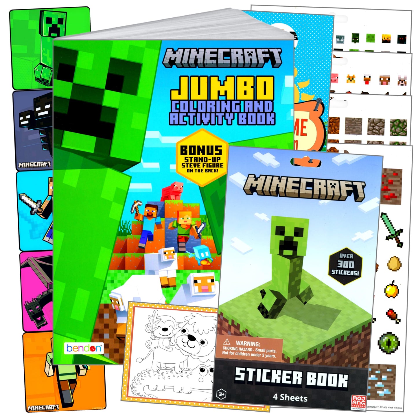 Bendon Minecraft Coloring and Stickers Activity Set with Minecraft Stickers, Coloring Book, Door Hanger, and Thank You Postcard