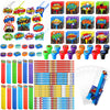 Cholemy 168 Pcs Hero Party Favor Set Include Hero Birthday Mini Notebook Hero Theme Sticker Pencil Stamper Ruler Eraser for Hero