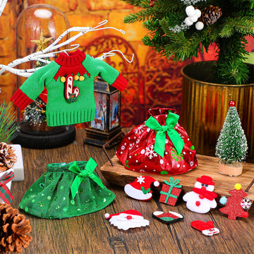 11 Pcs Christmas Elf Doll Clothes Accessories Include Green Red Sweater Skirts Attachable Santa Decals Christmas Elf Doll Outfit Clothes Gift For Xmas Holiday Decorations