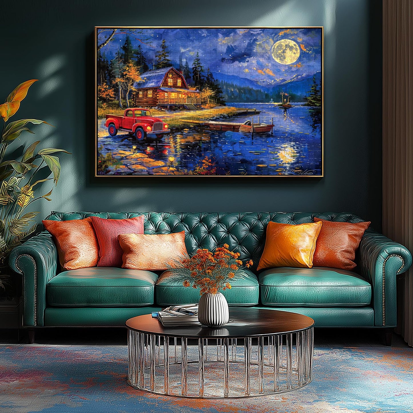 Lake House Night Landscape Jigsaw Puzzles For Adults 1000 Piece Village Puzzle For Adults With Letters On Back Challenging Famil