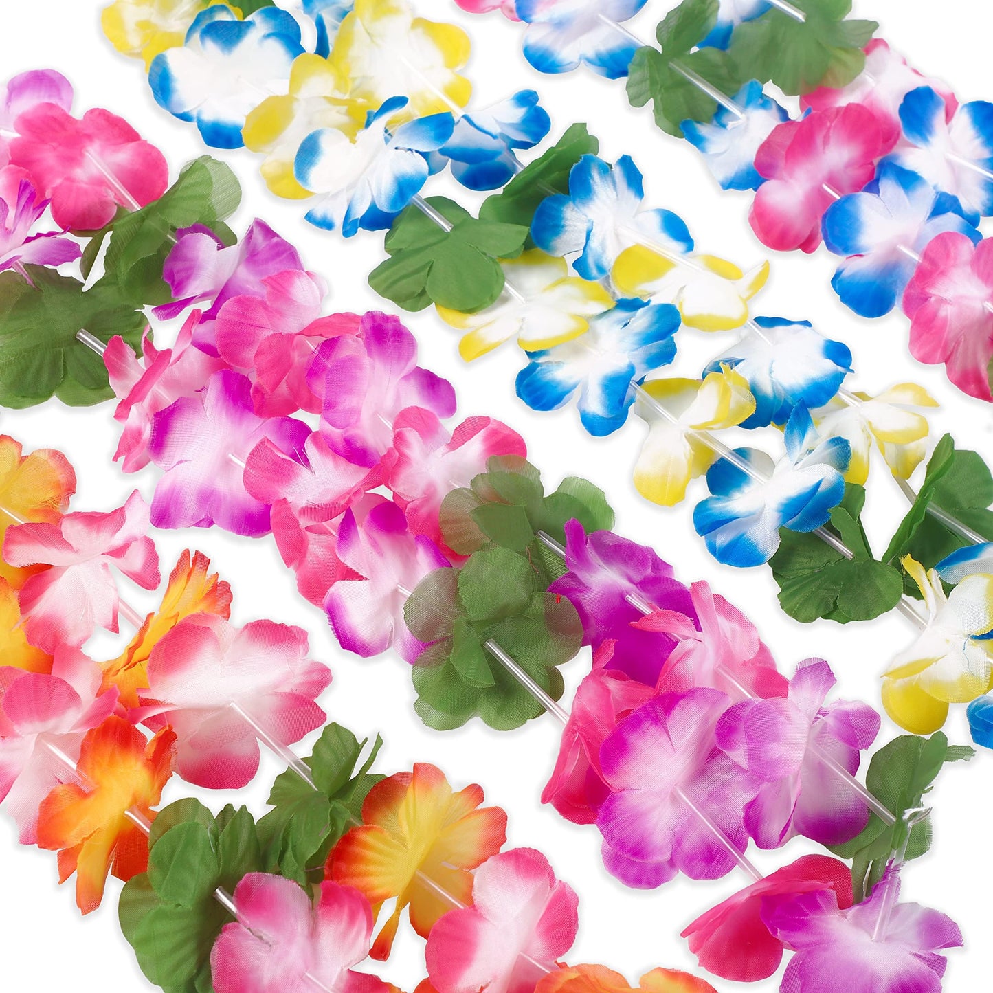 jollylife 60PCS Hawaiian Luau Leis Necklaces Bracelets Headbands Tropical Hibiscus Flowers Tiki Summer Pool Party Favors Supplie