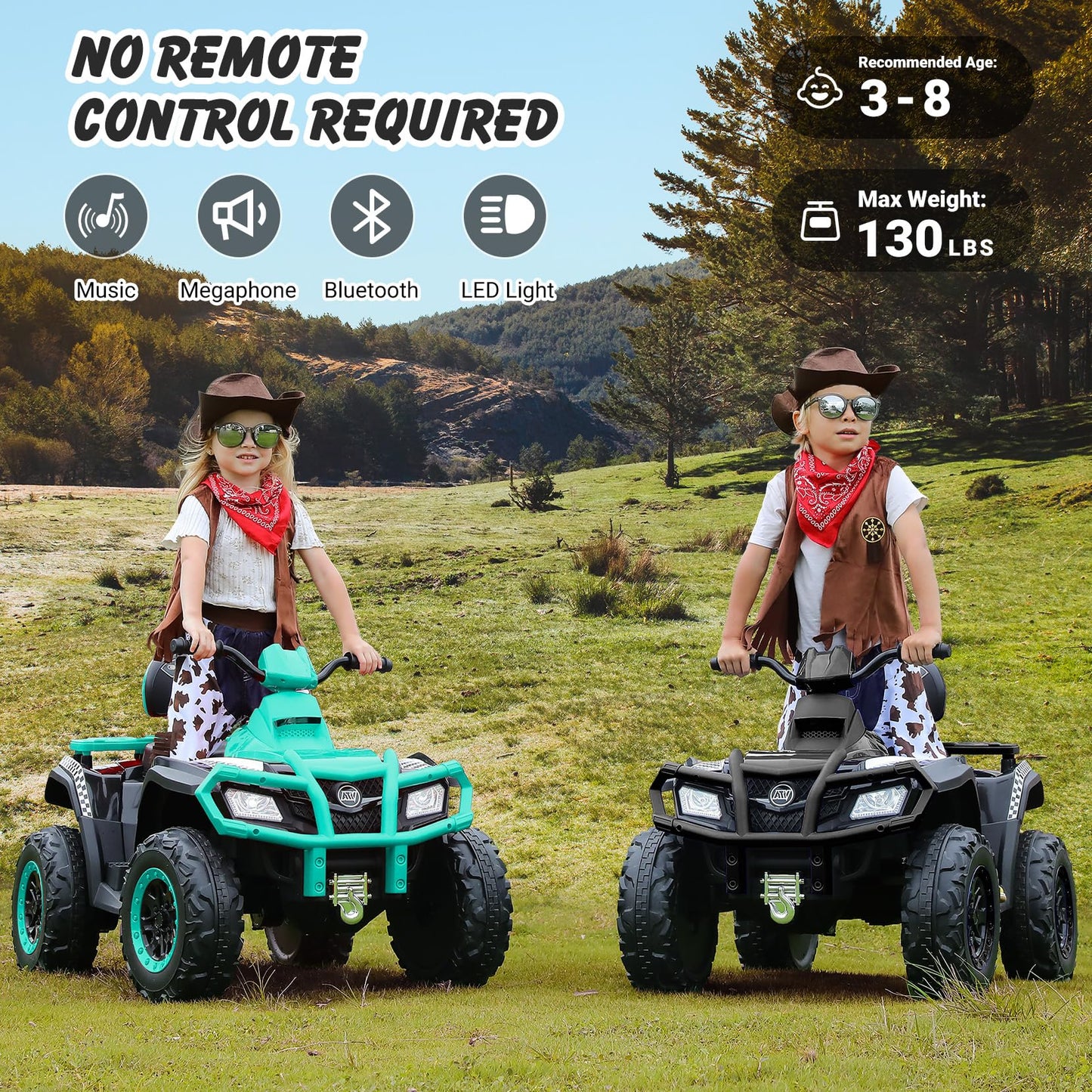 Elemara 24V 2 Seater Ride On Atv For Big Kids,Kid 4 Wheeler Quad Ride On Toy, 5Mph Max Speed,400W Motor,Electric Atv For Kids,Bl