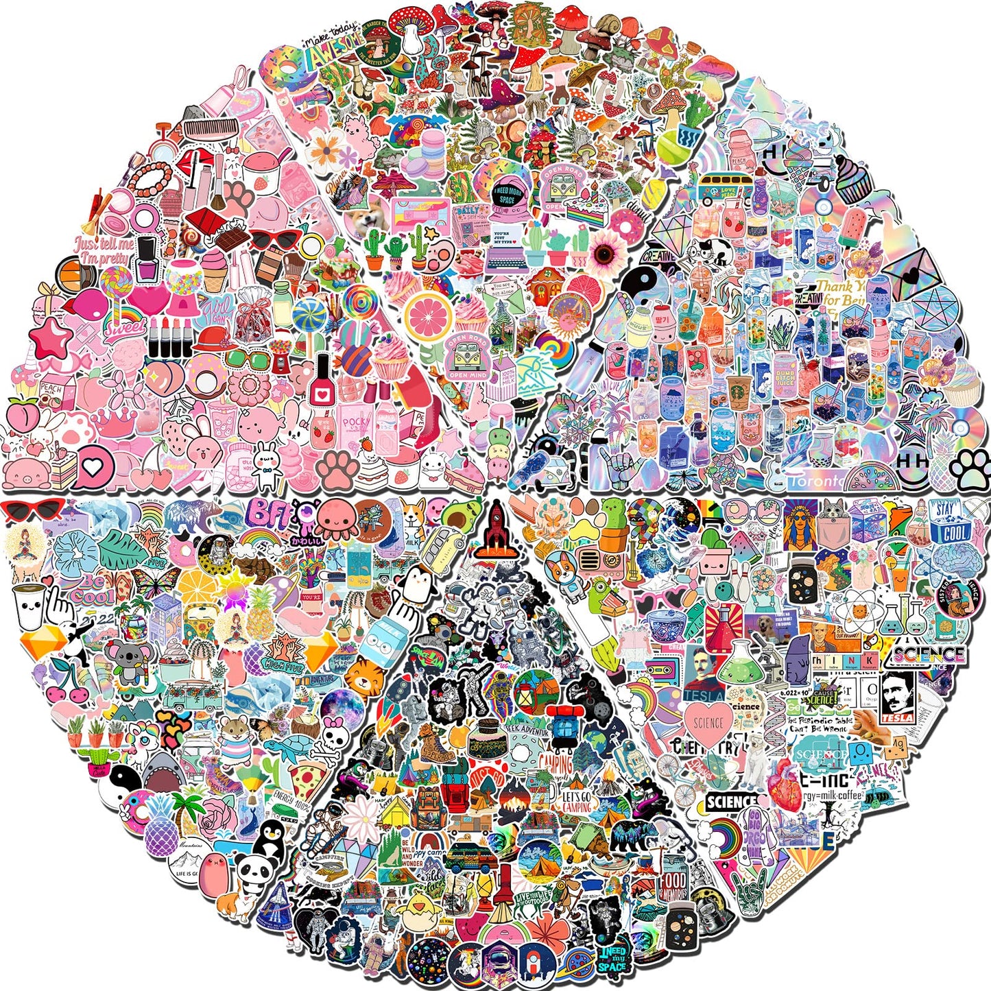 Arme 600 Pcs Stickers Pack,Cute Colorful Waterproof Stickers,Vinyl Art Stickers.Stickers For Water Bottles,Skateboards And Notebooks, Laptop Stickers For Teens Girls Kids Adults