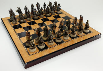 Skeleton Slayer Gothic Skull Chess Set W/High Gloss Dark Walnut & Birdseye Maple Color Board