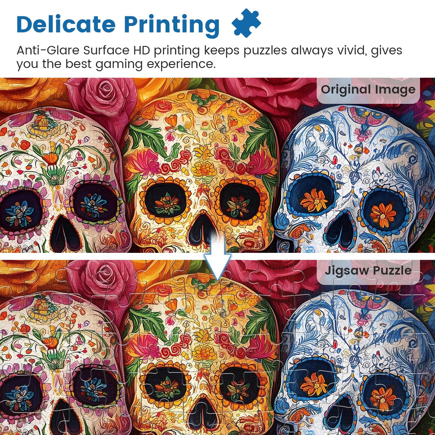 500 Pieces Horror Puzzles For Adults | Skull And Flowers Jigsaw Puzzles | Recycled Cardboar Jigsaw Puzzles 500 Pieces | Challenging Family Activity Great Gift Idea For Family Friends | 20.5X 15 Inches