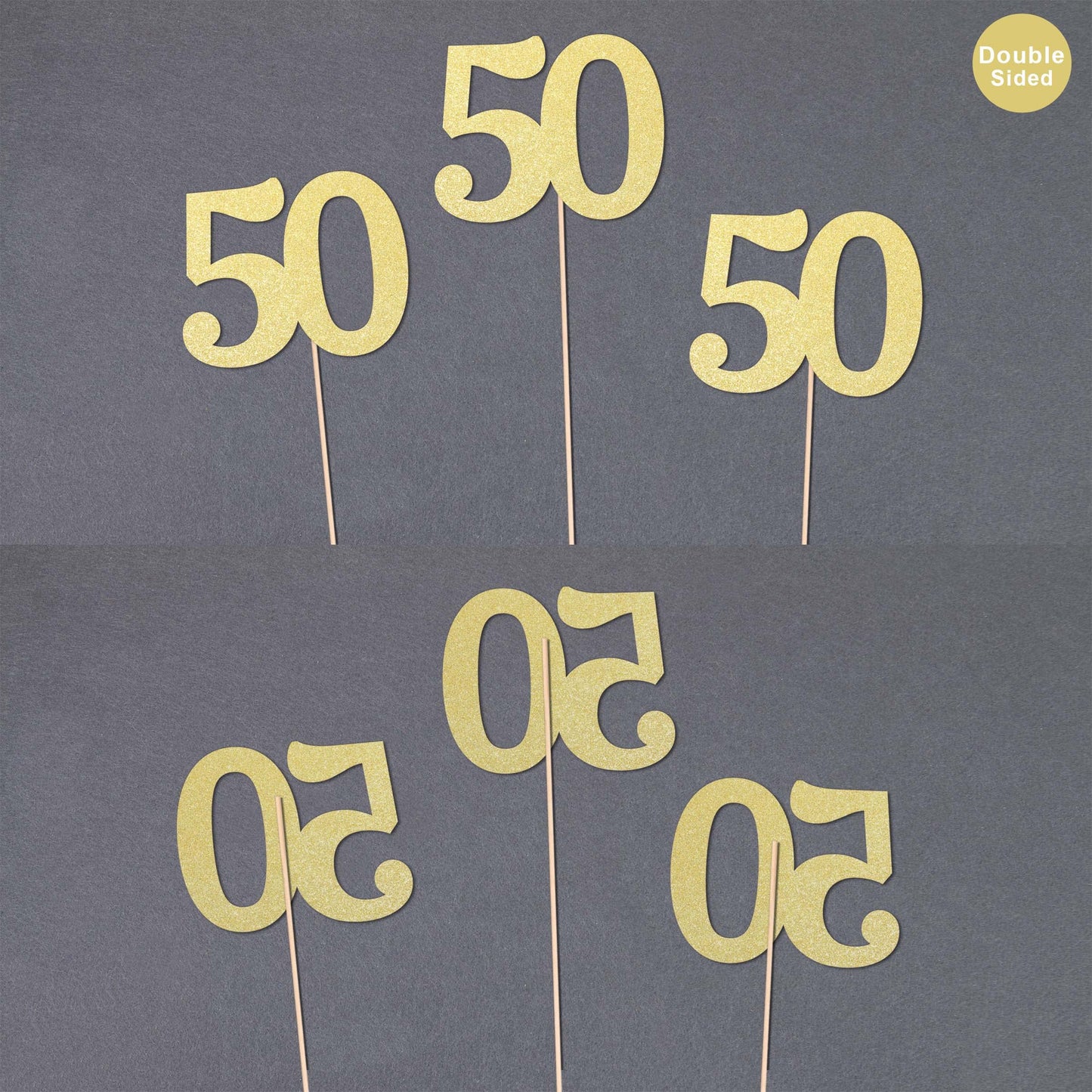 Gexolenu 50th Anniversary Decorations - 10 Pack Gold Glitter Table Toppers, Double-Sided Centerpieces for Birthday Party, Number 50