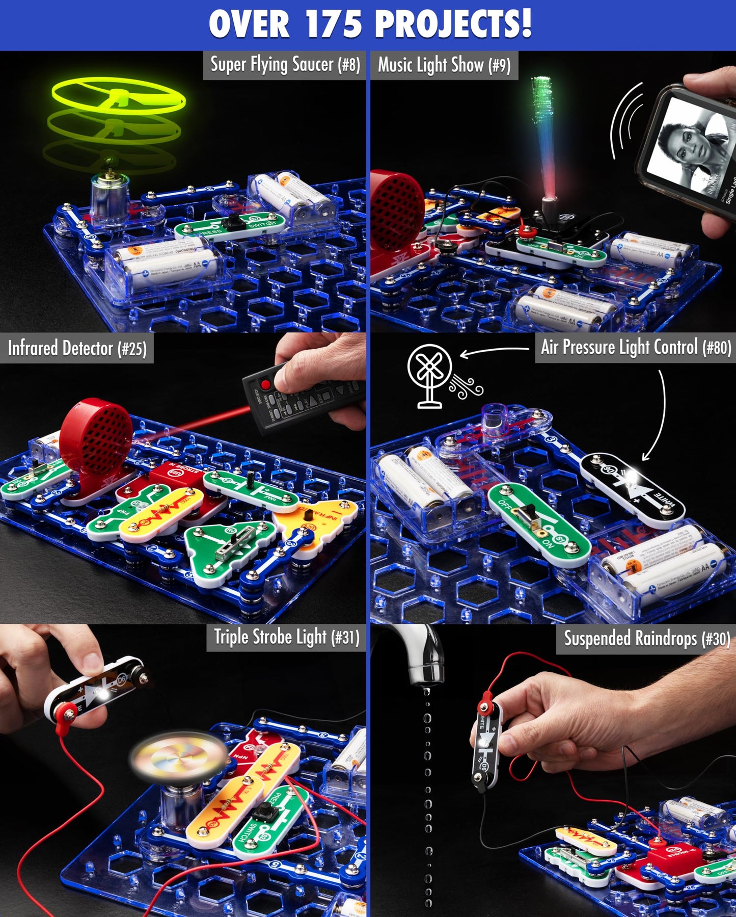 Snap Circuits Light Electronics Exploration Kit | Over 175 Exciting Stem Projects | Full Color Project Manual | 55+ Snap Circuits Parts | Stem Educational Toys For Kids 8+,Multi
