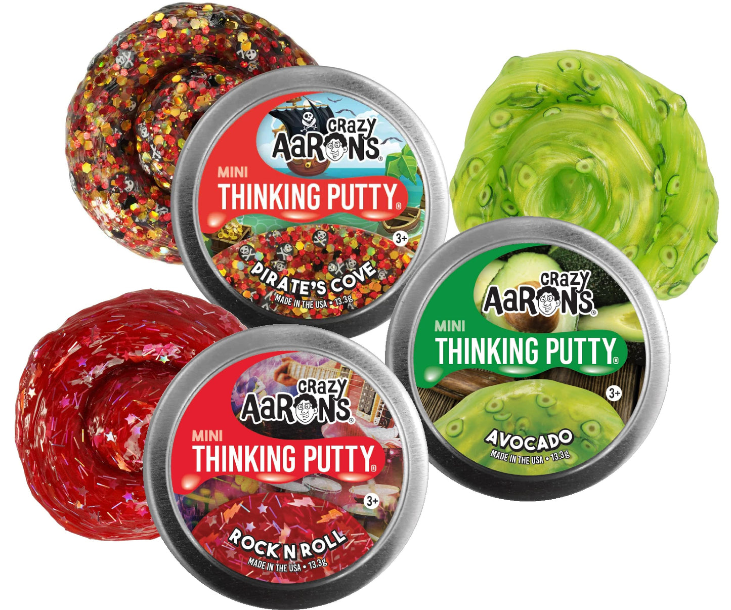 Matty'S Toy Stop Crazy Aaron'S Putty Mini Tins Rock N' Roll, Pirate'S Cove & Avo-Cado Gift Set Bundle - 3 Pack (13.3G Each)