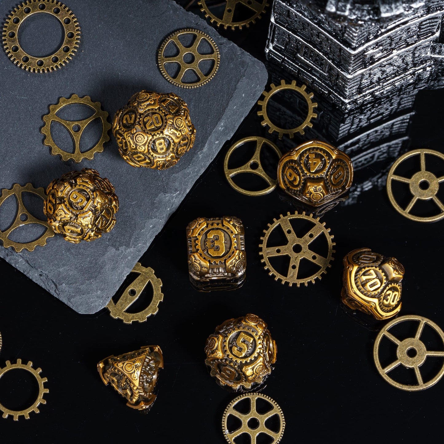 Iustidie Metal Dice Set D&D, 7-Die Dnd Dice Metal Gear Dice With Dice Gift Bag For Dnd Dungeons And Dragons Role Playing Games(A