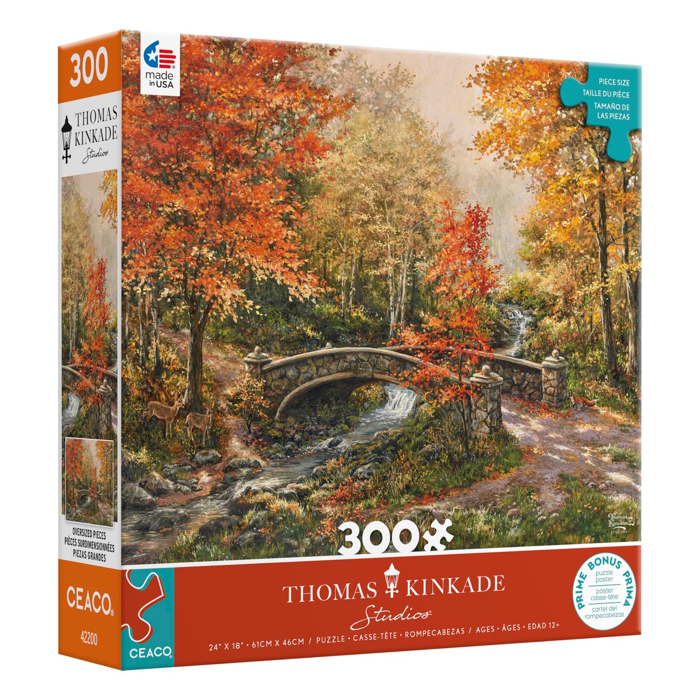 Ceaco - Thomas Kinkade - Fall At Fox Creek Bridge - 300 Oversized Piece Jigsaw Puzzle