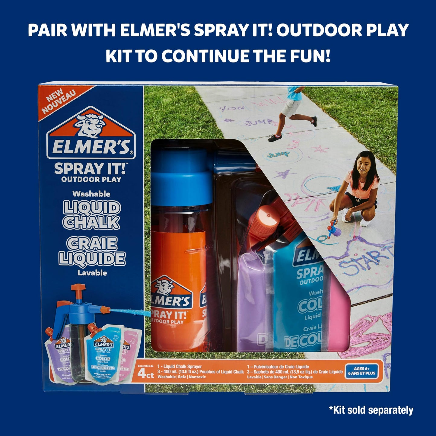 Elmers Spray It! Outdoor Play Washable Liquid Chalk Refill Pouch, Pink, 1 Count