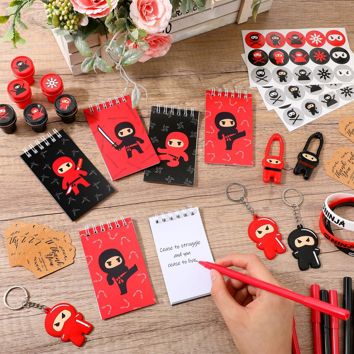 Wettarn Ninja Piata Ninja Party Supplies Include Stretchy Flying Ninjas Notepads Silicone Wristband Key Chains Stickers Stamps P