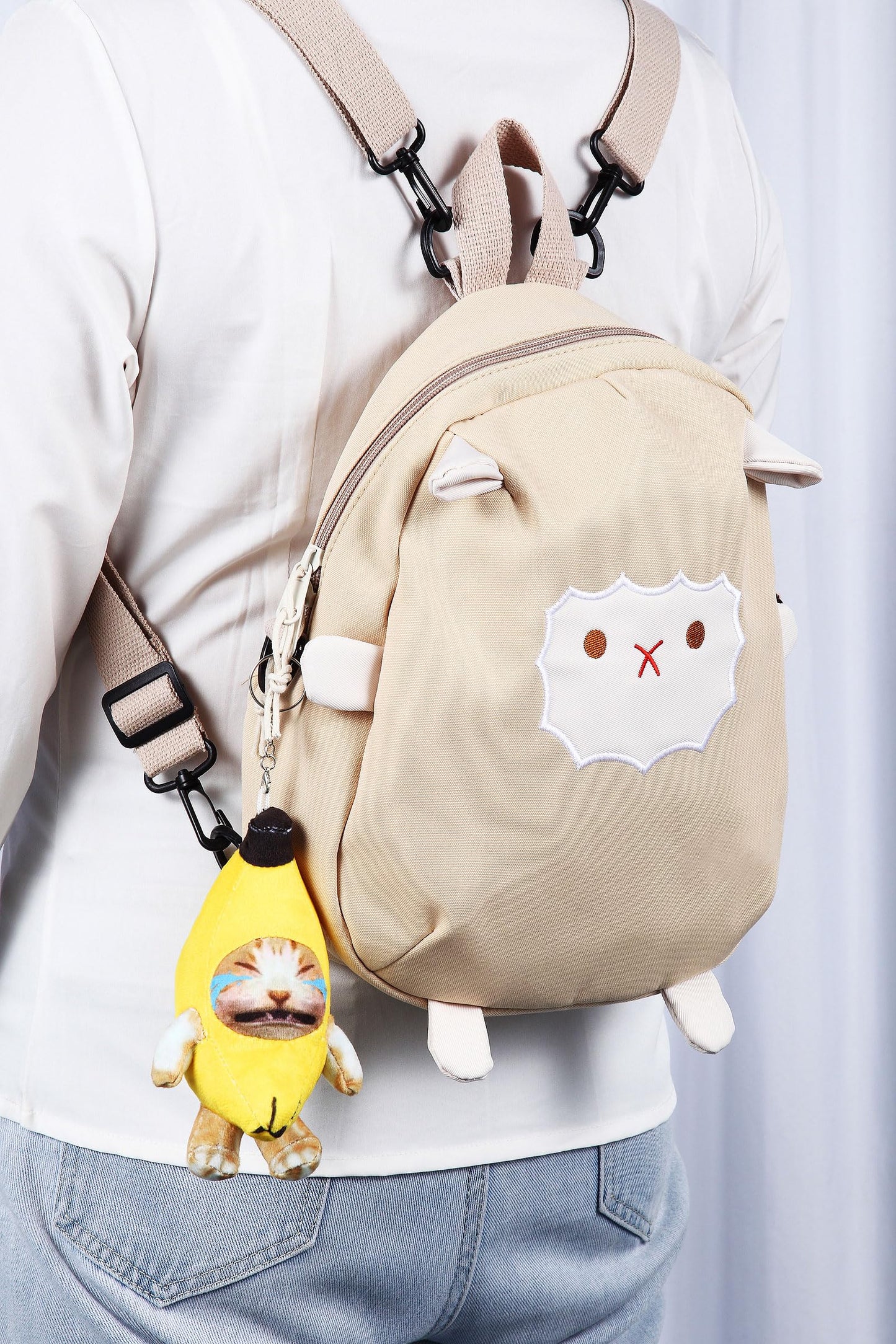 Crying Banana Cat Plush Keychain, Happy Funny Baby Sound Cat Stuffed Animal Ornaments (Cry)