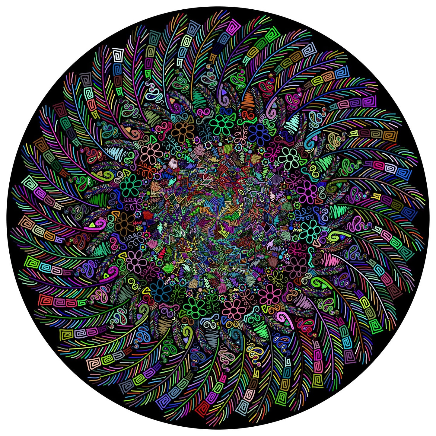 Bgraamiens Puzzle-The Indian Feather-1000 Pieces Round Puzzle Color Challenge Jigsaw Puzzles For Adults And Kids