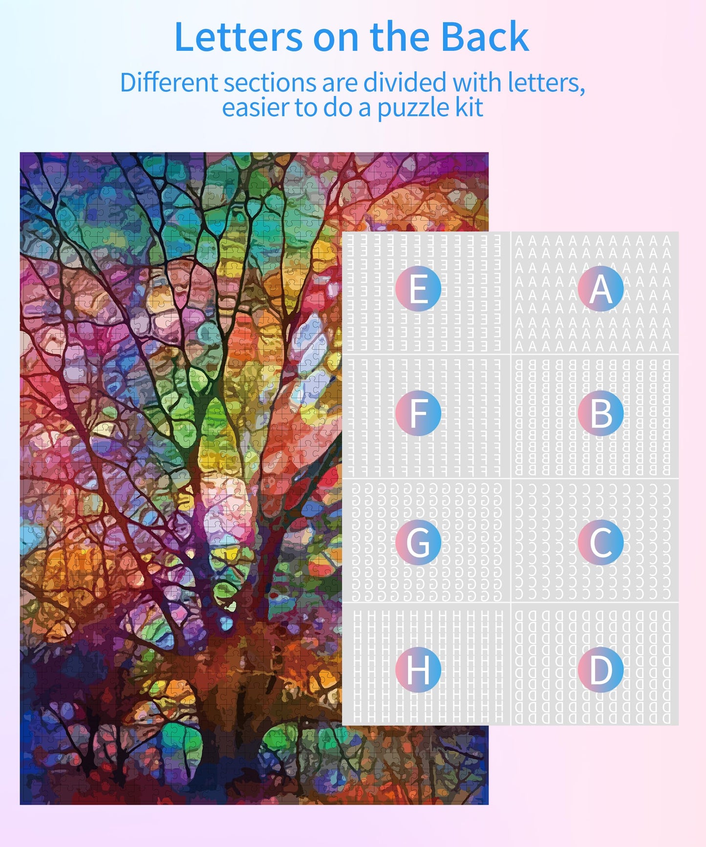 Petrala Jigsaw Puzzles 1000 Pieces For Adults Tree Of Life 1000 Piece Puzzle For Adults Colorful Stained Glass Jigsaw Puzzles For Adults Kit With Letters On Back, Fit Together Perfectly