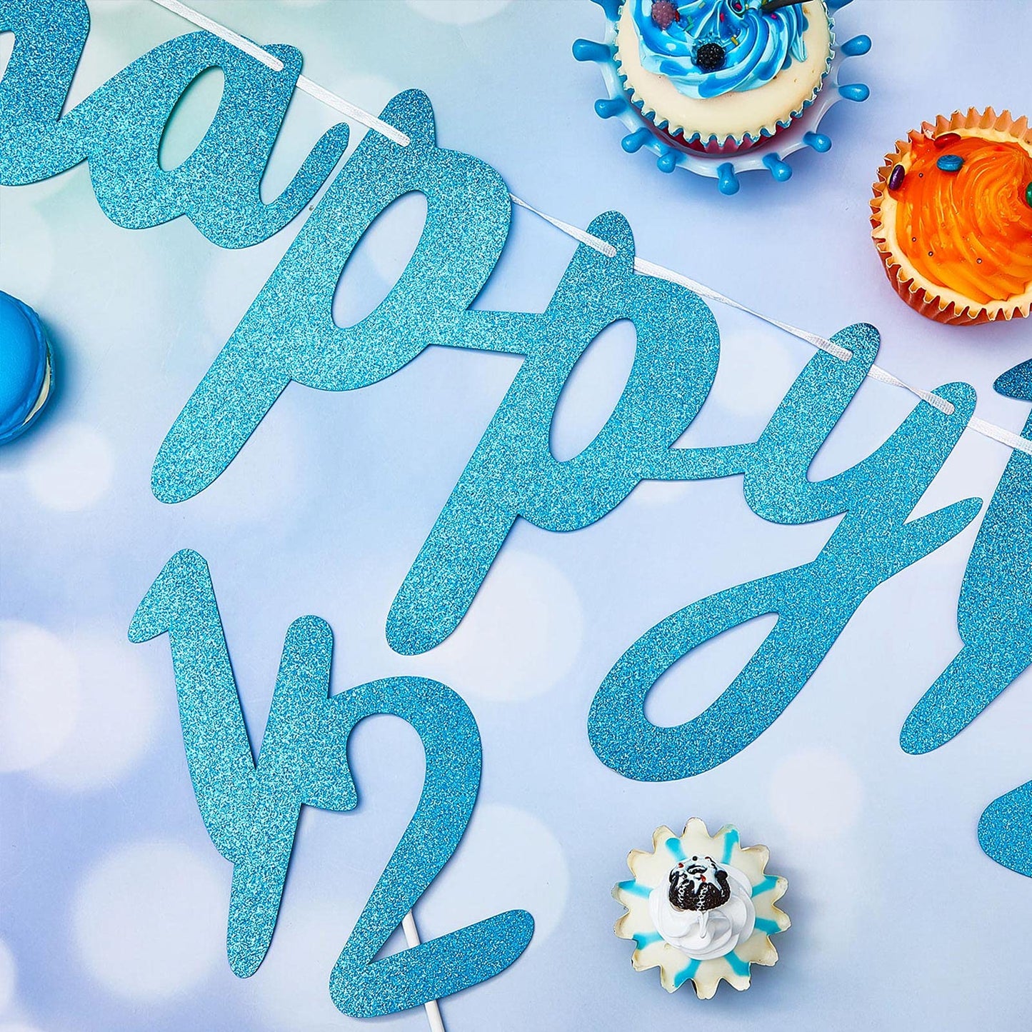 6 Months Banner Happy Birthday Banner Happy 1/2 Birthday Banner Glitter 1/2 Half Year Cake Topper Triangle Flag Banner For Half Year Baby Shower Birthday Party Decoration, Pre-Strung (Blue)